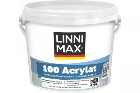 Краска водно-дисперсионная для наружных и внут-их работ LINNIMAX 100 Acrylat / ЛИННИМАКС 100 Акрилат (База 3 (2,35 л))  - превью