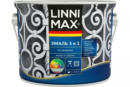 Эмаль алкидно-уретановая по ржавчине 3 в 1 LINNIMAX / ЛИННИМАКС (2,5 л)  - превью